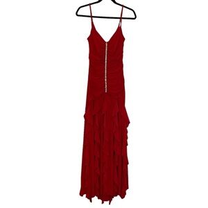 Red Cocktail Dress with Rhinestones and Ruffles  Scott McClintock Size 10
